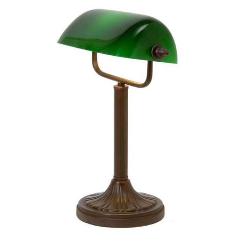 Antique Bronze Base Bankers Lamp With Adjustable Green Glass Shade