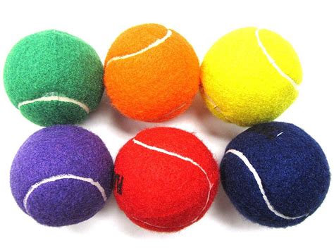 Six Tennis Balls With Different Colors And Sizes