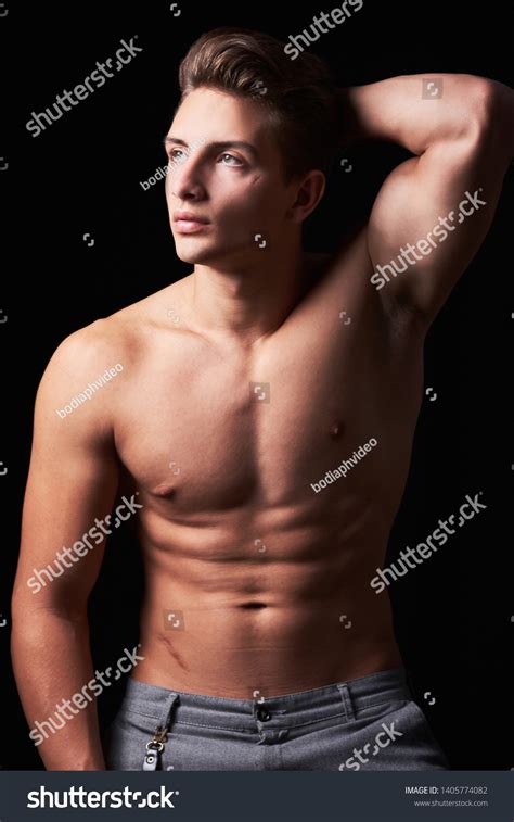 Studio Portrait Handsome Muscular Shirtless Young Foto De Stock
