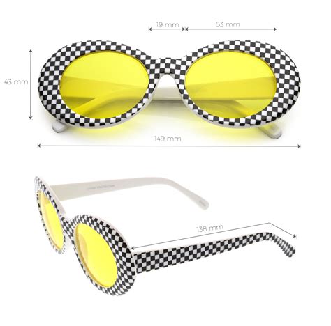 Retro 1990s Rad Clout Goggle Checkered Colored Lens Oval Sunglasses