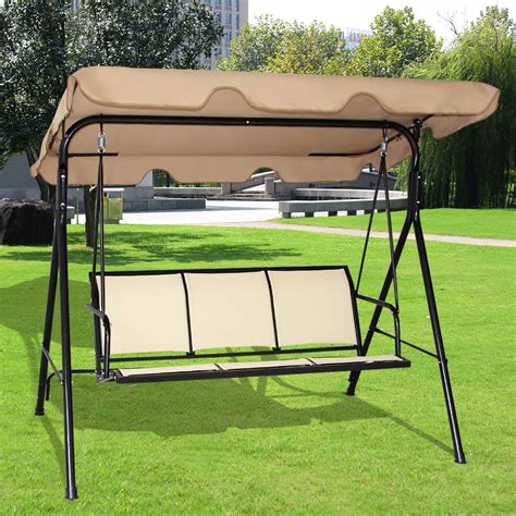 costway outdoor patio swing canopy  person canopy swing