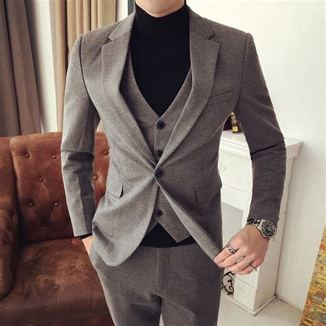 Latest Coat Pant Designs Grey Men Suit Formal Slim Fit Blazer