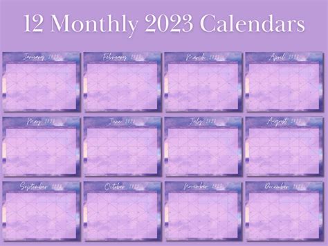 Purple Printable Monthly Calendars 2022 2023 Blank Etsy Israel