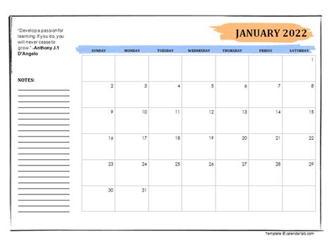 2022 Student Calendar With Note Space Free Printable Templates Riset