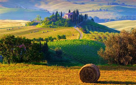 Wallpaper Italy Tuscany Nature Landscape Fields Haystacks Farms