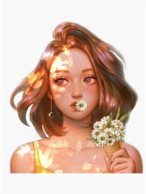 Anime Pretty Girl Pfp With Flowers Sticker For Sale By Basmalik