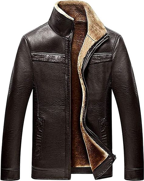 Mens Winter Full Zipper Thick Sherpa Lined Faux Leather Jacket Amazon