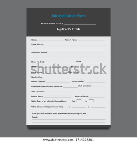 Corporate Job Application Form Design Template Stock Illustration