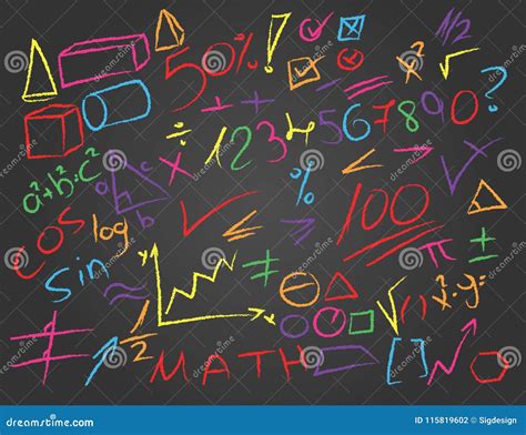 Hand Drawn Color Math Symbols On Blackboard Stock Vector Illustration