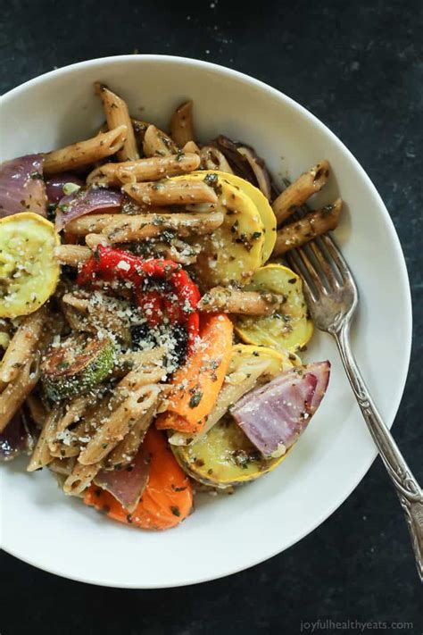 Basil Pesto Pasta with Roasted Vegetables | Easy Healthy Recipes Using