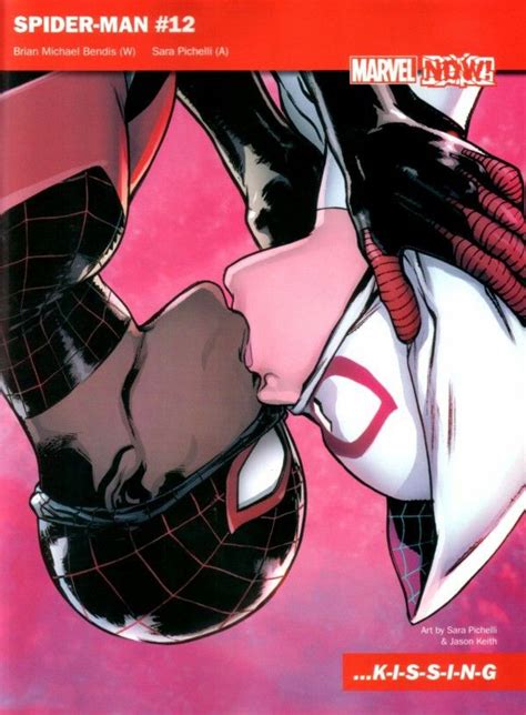 Miles Morales And Gwen Stacy Kiss Spiderman Spider Gwen Marvel