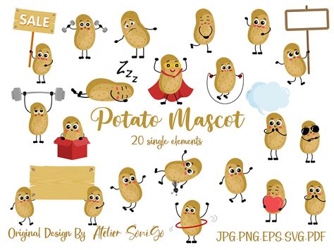 Potato Mascot Vector Clipart Set Instant Digital Download Digital Art