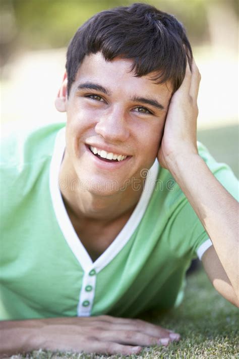 Teenage Boy Relaxing In Park Stock Photo Image Of Teenage Outside