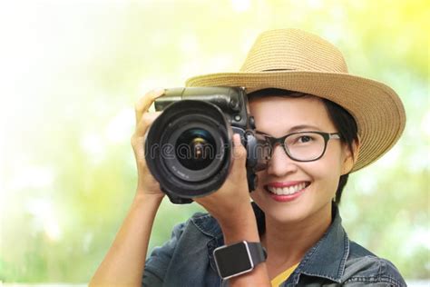 Woman Photographer With Dslr Camera Stock Photo Image Of Journalist