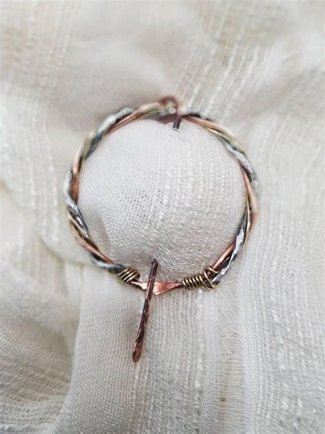 Mixed Metal Twisted Penannular Hammered Copper Scarf Pin Shawl Etsy