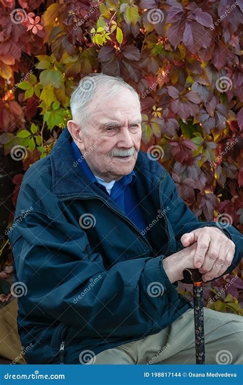 Portrait Of An Elderly Man In His Garden Old Gray Haired Man With A