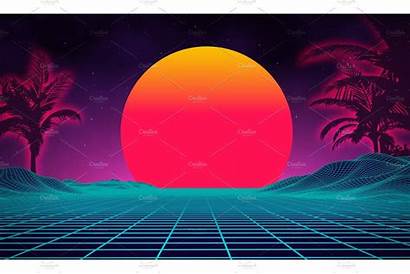 1980s Landscape Retro 80s Futuristic Background Cyber