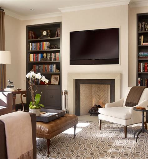 Recessed Tv Above Fireplace And Bookshelves To Those In