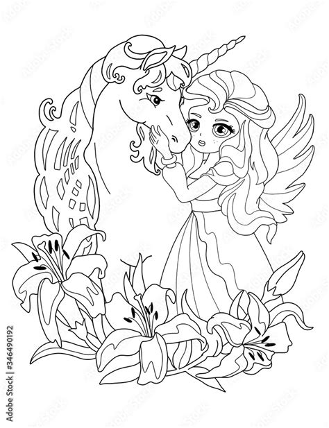 Coloring Page The Unicorn And The Princess Stock Illustration Adobe Stock