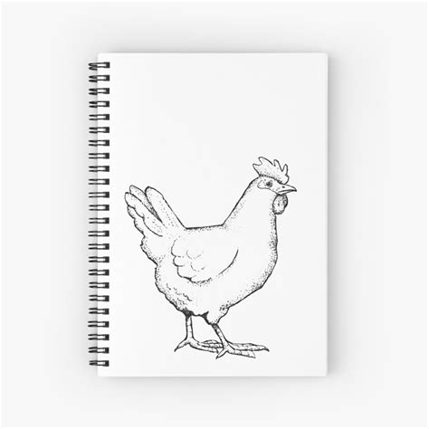 Drawing Of A Chicken Hen Outline Art Spiral Notebook For Sale By