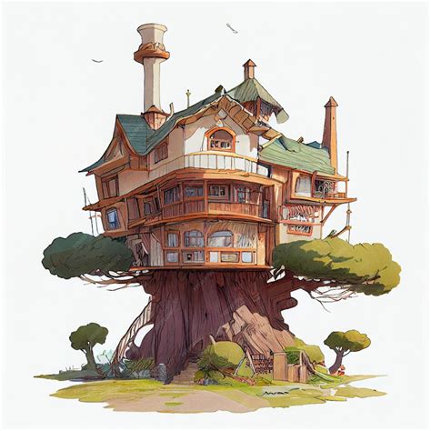 Premium Photo Studio Ghibli House Design Illustration Tree House