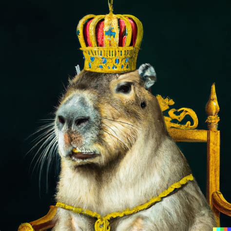 An Oil Painting Portrait Of A Capybara Wearing Medieval Royal Robes And