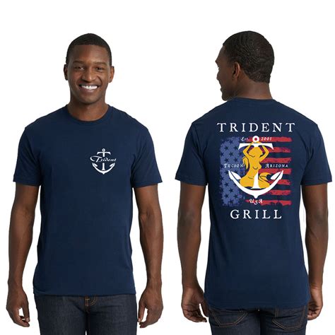 Unisex Navy Blue Short Sleeve T Shirt Trident Grills