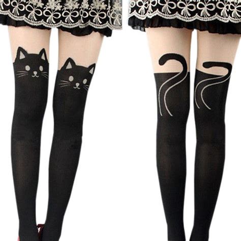 Hot Sale Women Silk Stockings Pantyhose Ribbed Over Cute Cat Girl