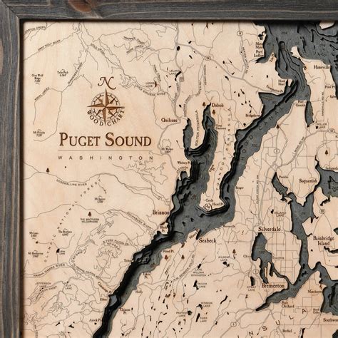 Puget Sound Coastal Blue Grey 3d Nautical Topographic Map