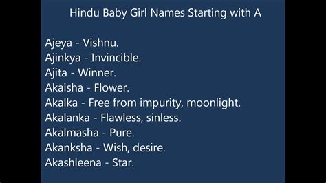 Some of the names are given with a proposed etymological meaning. Indian Hindu Baby Girl Names A - YouTube