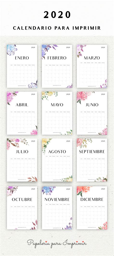 Planificador Mensual Calendarios 2020 Para Imprimir Gratis