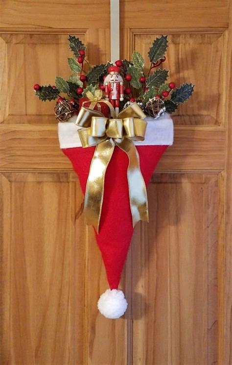 Christmas Holiday Upside Down Nutcracker Santa Hat Door Decor Wreath