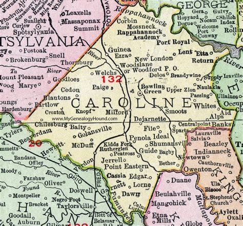 Caroline County Virginia Map 1911 Rand Mcnally Bowling Green