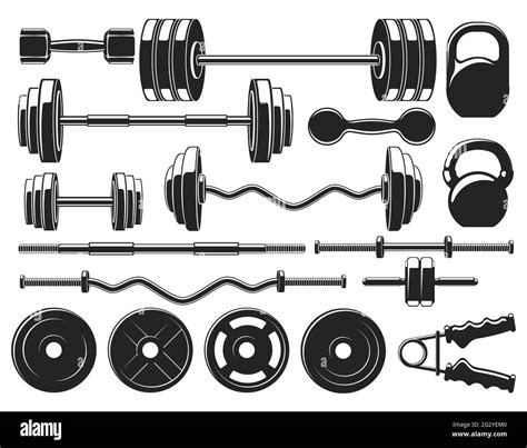 Gym Heavy Weight Equipment Fitness Dumbbell And Barbell Silhouettes Bodybuilding Heavy Weight