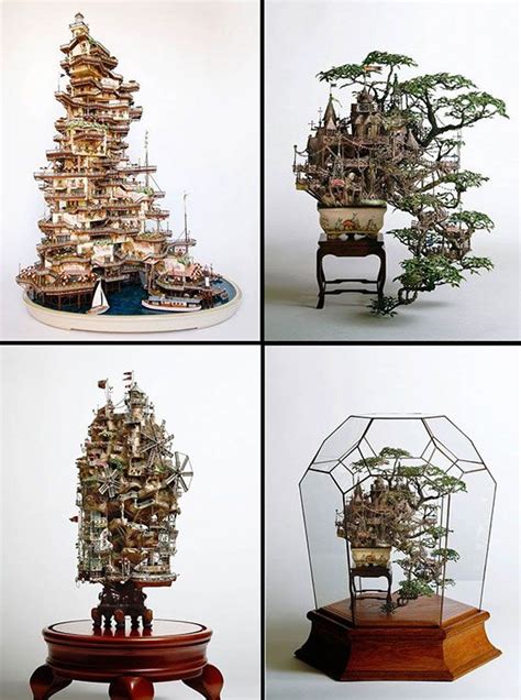 Focussing on styling bonsai, showing member's trees, bonsai care and general help. Bonsai treehouse sculptures by Takanori Aiba | アート