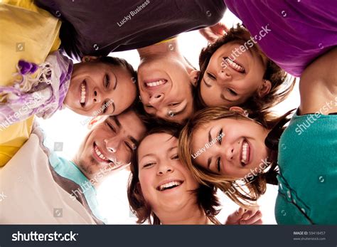 Group Happy Teenagers Circle View Below Stock Photo 59418457 Shutterstock