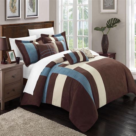 Regina Microsuede Blue Brown And Cream 11 Piece Comforter Bed In A Bag