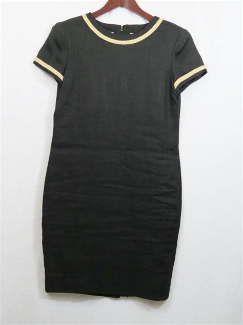 Liz Claiborne Womens Black Short Sleeve Linen Shift Dress With Rope Trim Size 4 Ebay