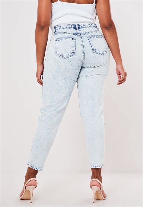 Plus Size Light Blue Riot Distressed Mom Jeans Missguided