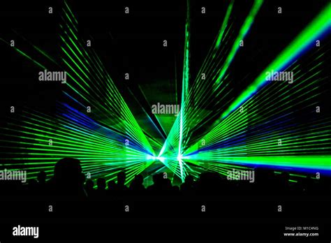 Green Laser Show Nightlife Club Stage With Party People Crowd Luxury