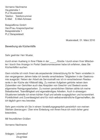 Als hausmeister arbeitest du in öffentlichen oder privaten gebäuden. Muster > Bewerbung als Küchenhilfe