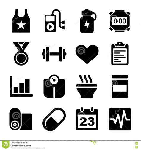 Fitness And Health Icons Set Stock Vector Illustration Of Apple