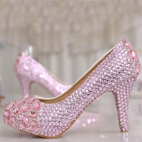Pink Crystal Wedding Shoes Rhinestone Party High Heels Fashion Spring 3
