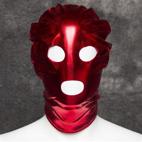 Blackred Patent Leather Hood Mask Open Eye Mouth Face Mask Erotic