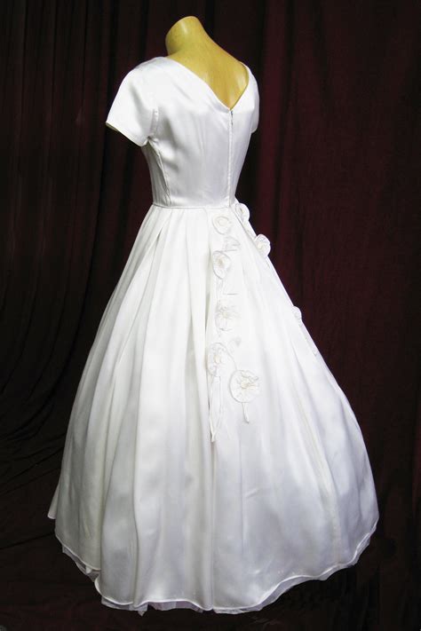 Wedding Dress 1950s White Satin Short Sleeves First Scene Nz S Largest Prop And Costume Hire