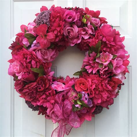 Pink Flower Wreath Pink Floral Wreath Pink Spring Wreath Etsy