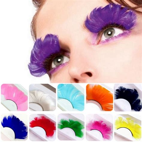 1 pair colorful feather stage makeup fake eyelashes modeling party masquerade exaggerated false