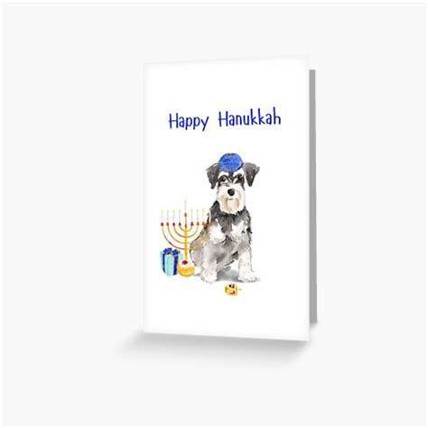 Happy Hanukkah With Schnauzer Dog Greeting Card By Thekosherhub