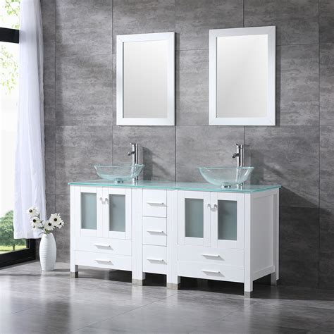 Wonine White 60 Bathroom Vanity Cabinet W Modern Double Glass Vessel Sink Combo New Walmart