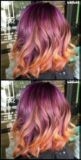 Purple And Orange Ombre Dip Dyed Hair Color Ombre Hair